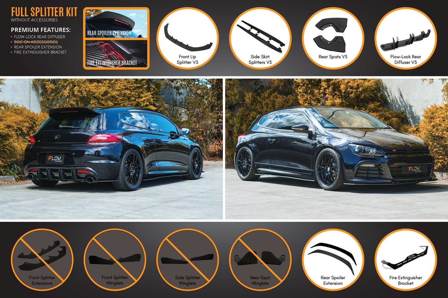 Flow Designs Scirocco R PFL V3 Full Lip Splitter Set