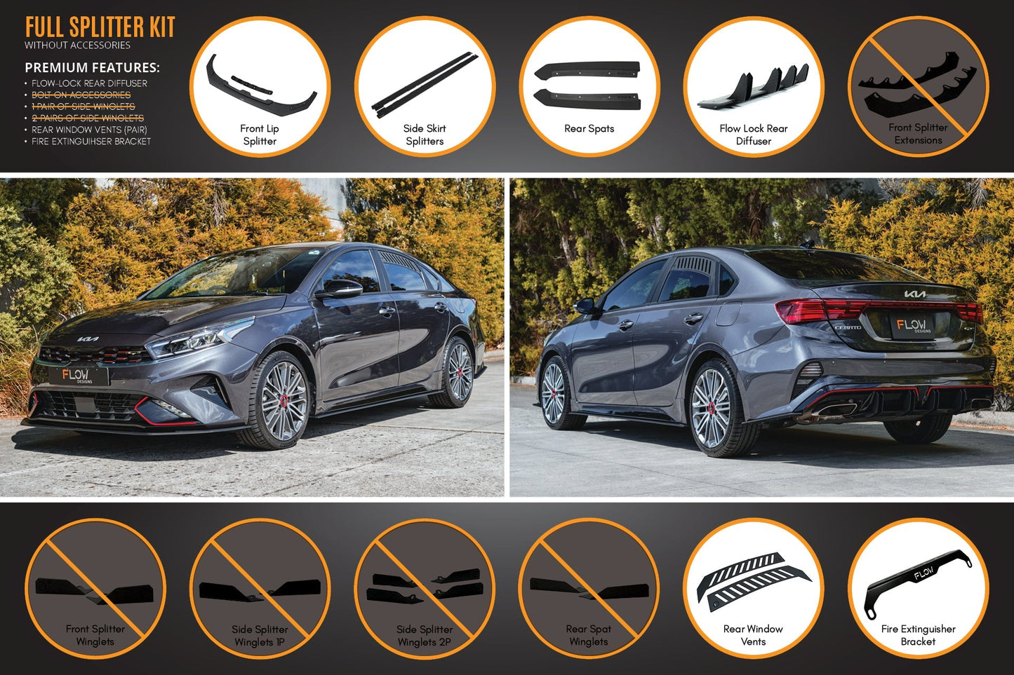 Flow Designs Cerato GT Sedan FL Full Lip Splitter Set