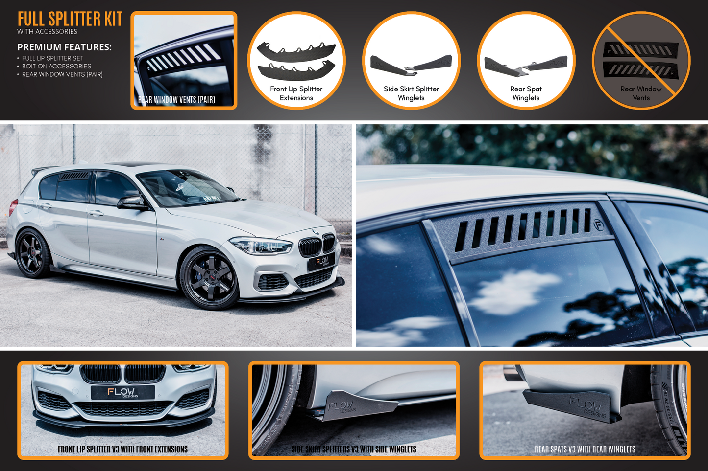 Flow Designs F20 LCI M135 / M140 Full Lip Splitter Set