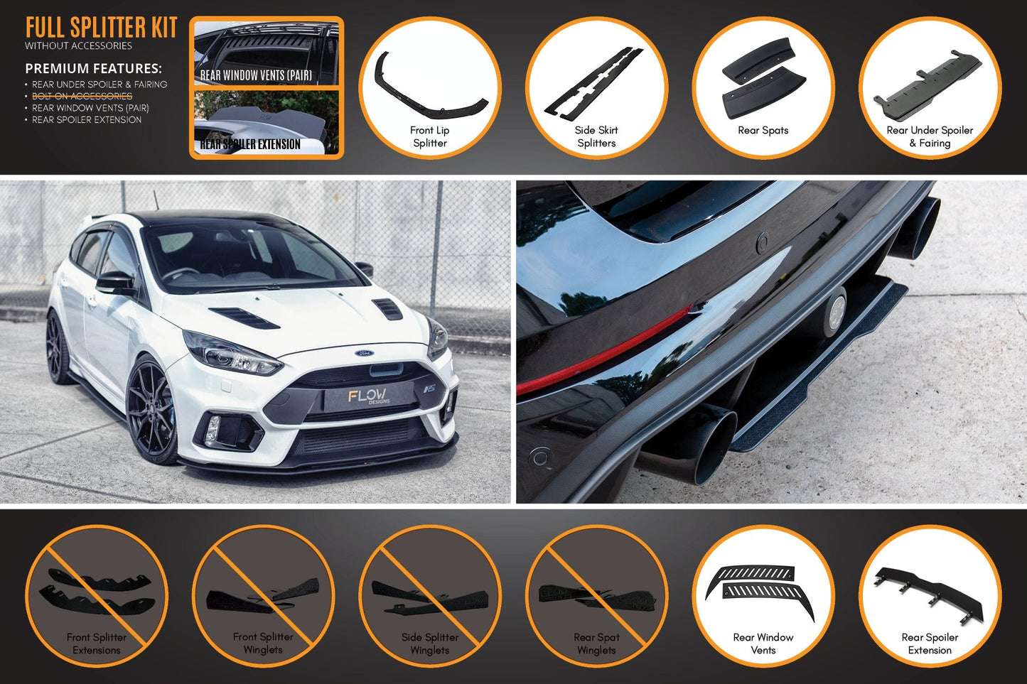 Flow Designs MK3 Focus RS Full Lip Splitter Set