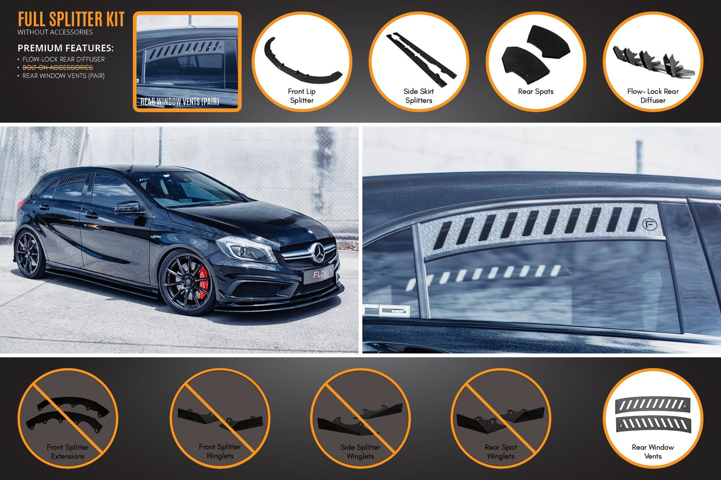 Flow Designs A45 AMG W176 (PFL) Full Lip Splitter Set