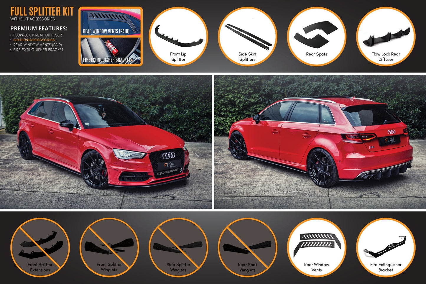 Flow Designs S3 8V Pre-Facelift Sportback Full Lip Splitter Set