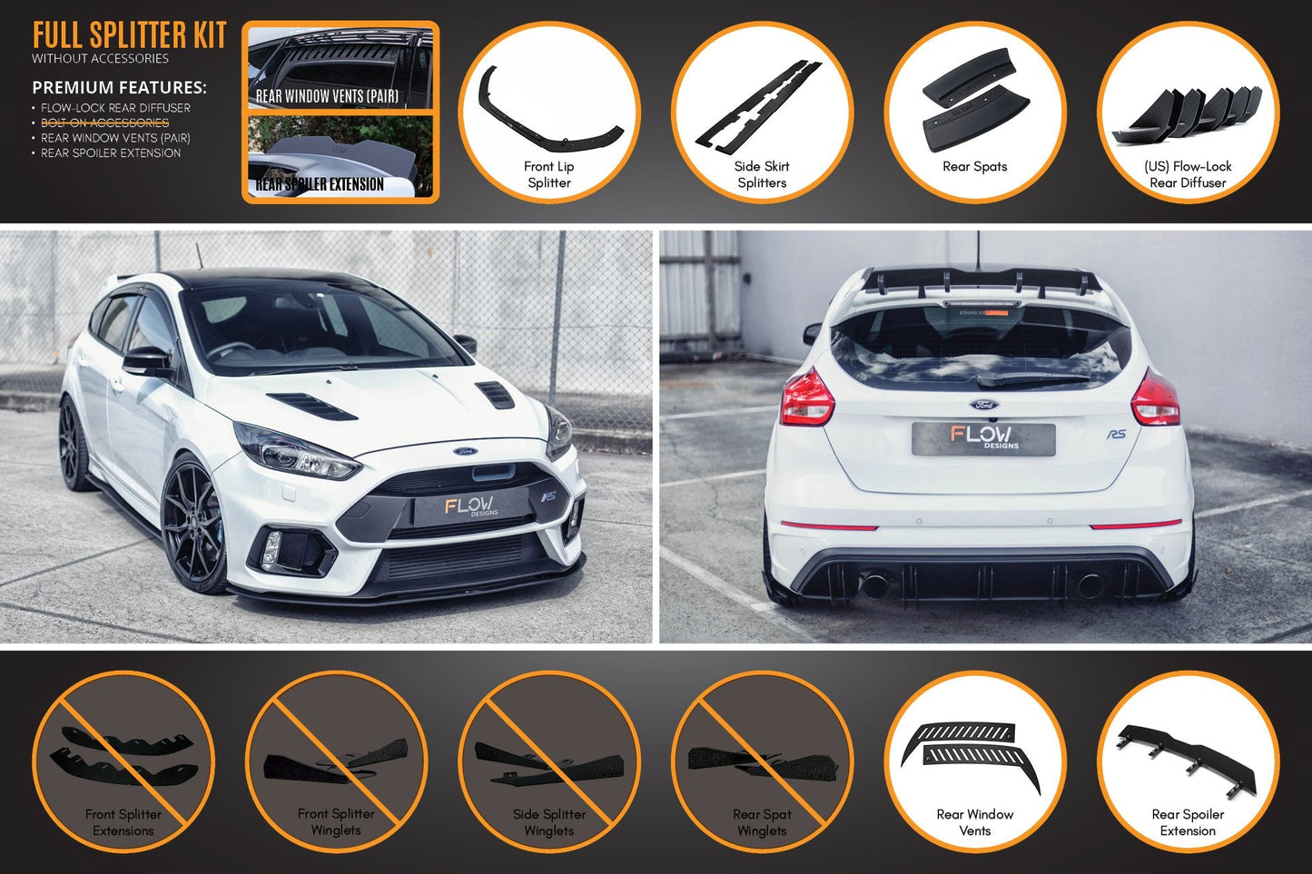 Flow Designs MK3 Focus RS Full Lip Splitter Set