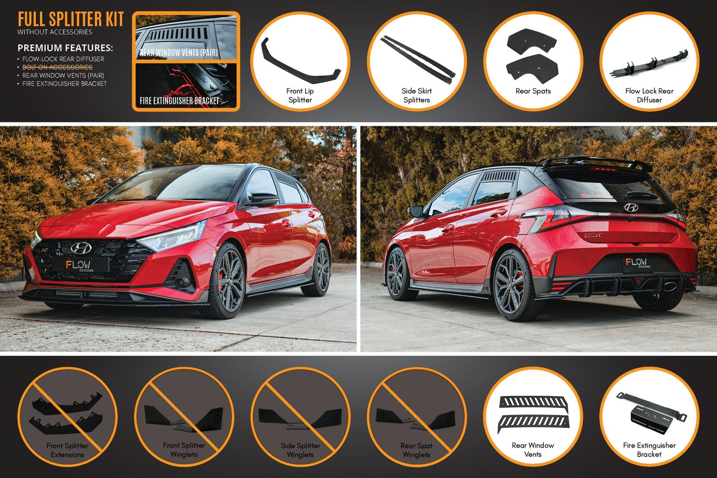 Flow Designs i20 N BC3 Pre-Facelift Full Lip Splitter Set