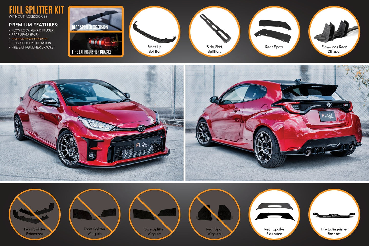 Flow Designs Yaris GR Gen1 Full Lip Splitter Kit With Rear Diffuser