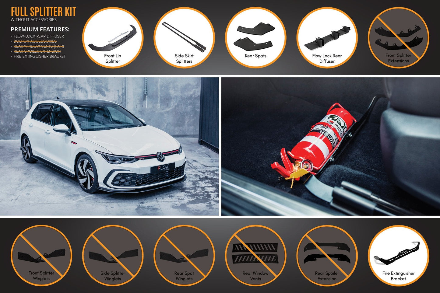 Flow Designs MK8 Golf GTI Full Lip Splitter Set
