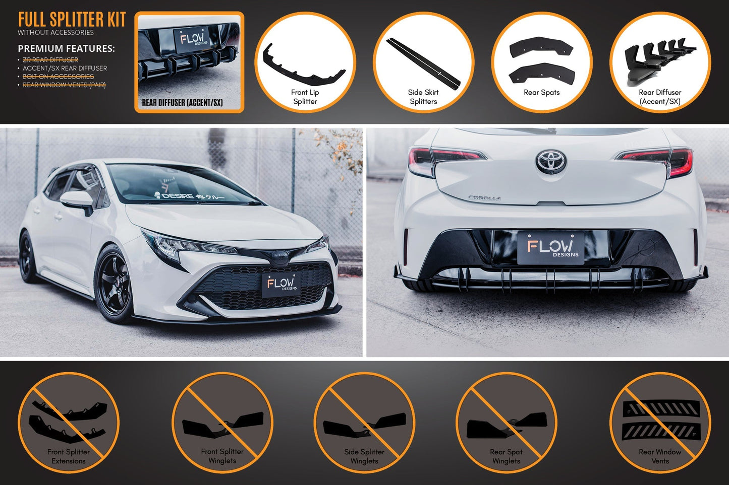 Flow Designs Corolla MZEA12R/ZWE211R 2018-2022 Full Lip Splitter Set