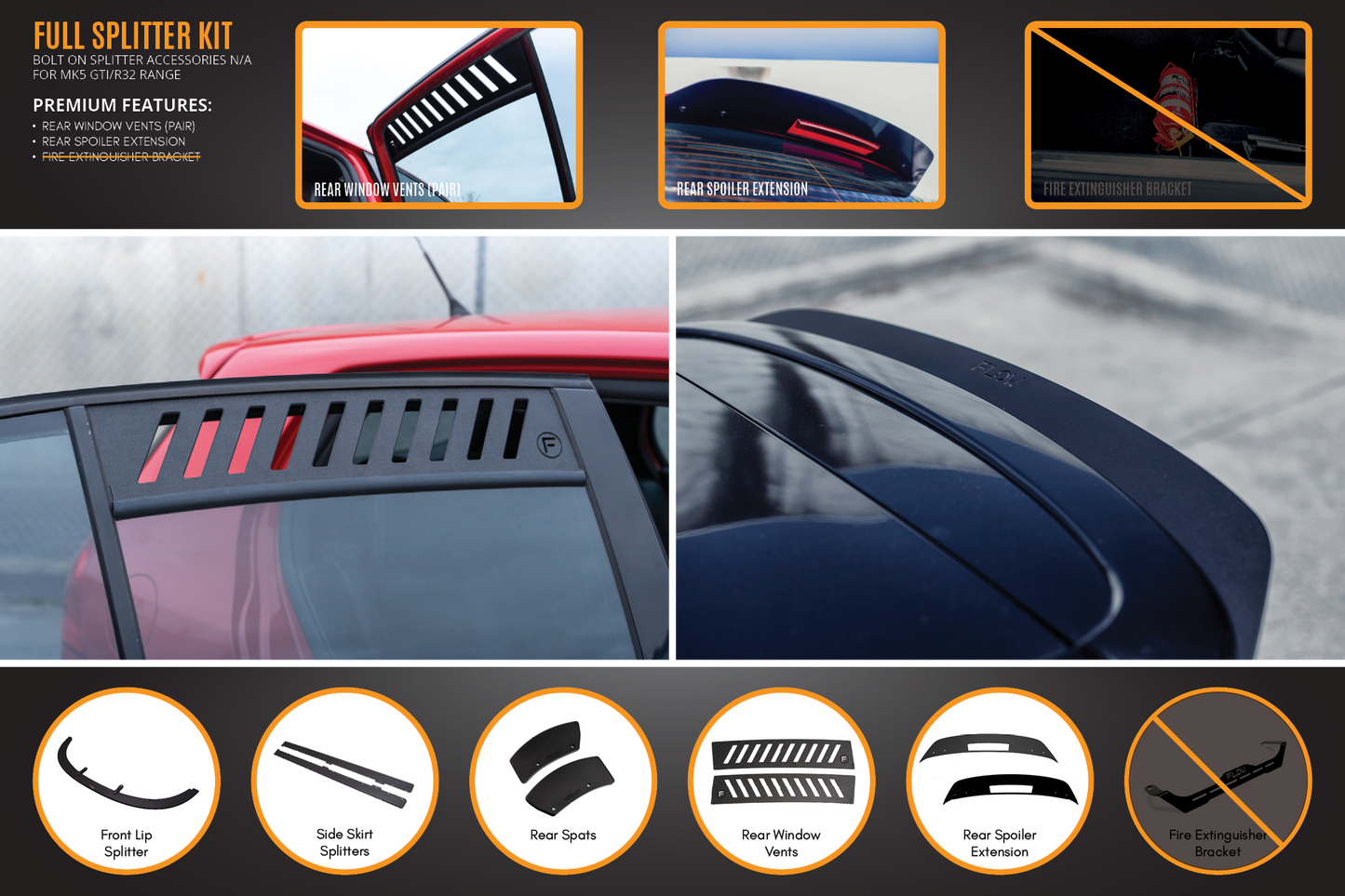 Flow Designs MK5 Golf GTI Full Lip Splitter Set