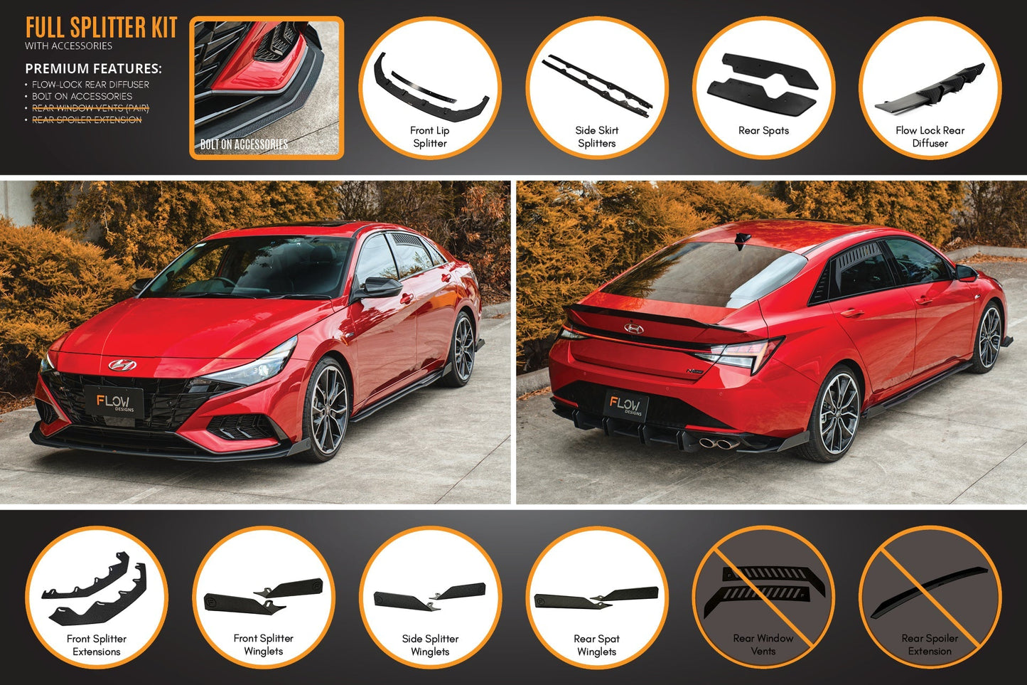 Flow Designs CN7 Elantra N Line Sedan 2020 Full Lip Splitter Set