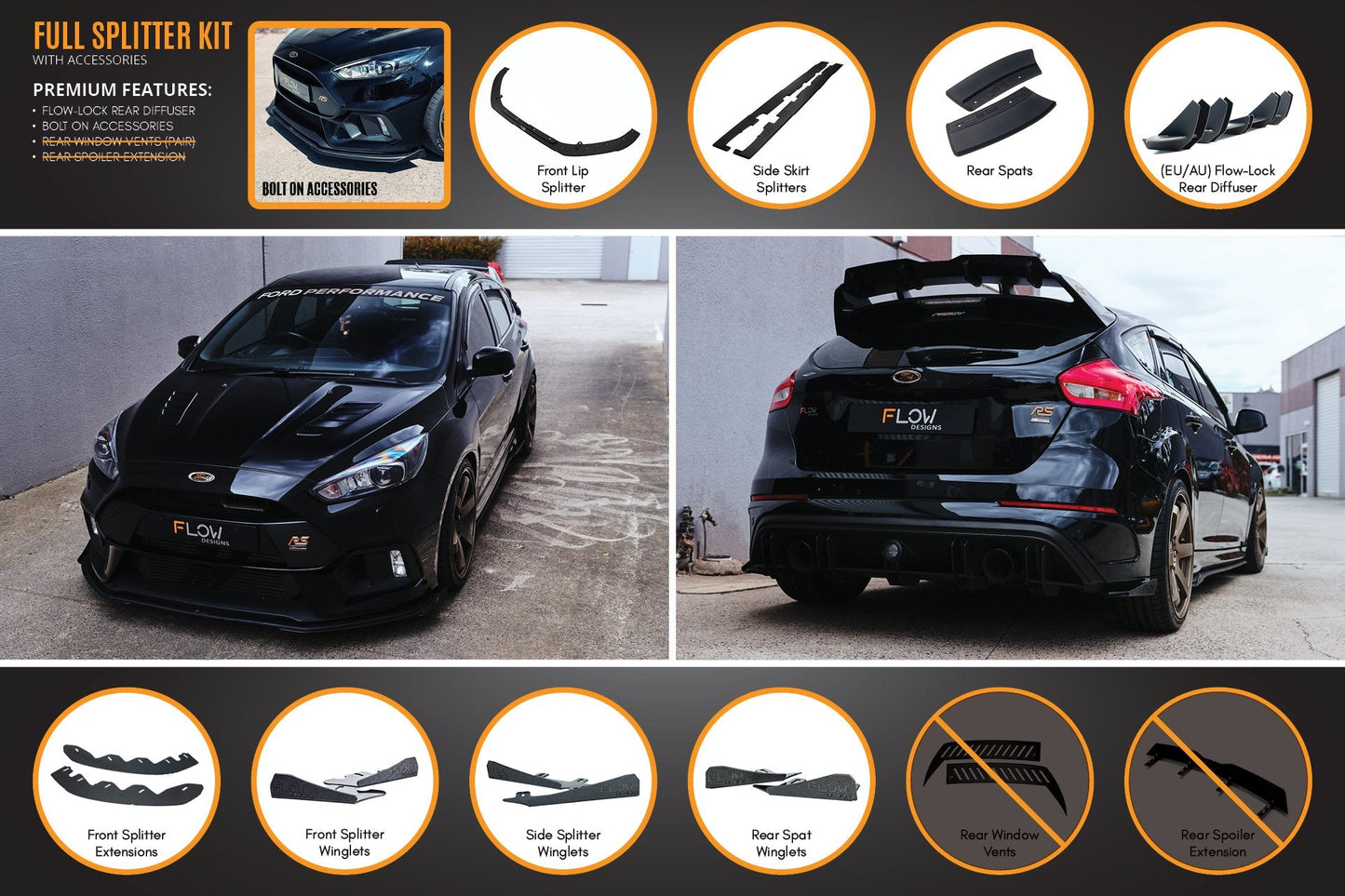 Flow Designs MK3 Focus RS Full Lip Splitter Set