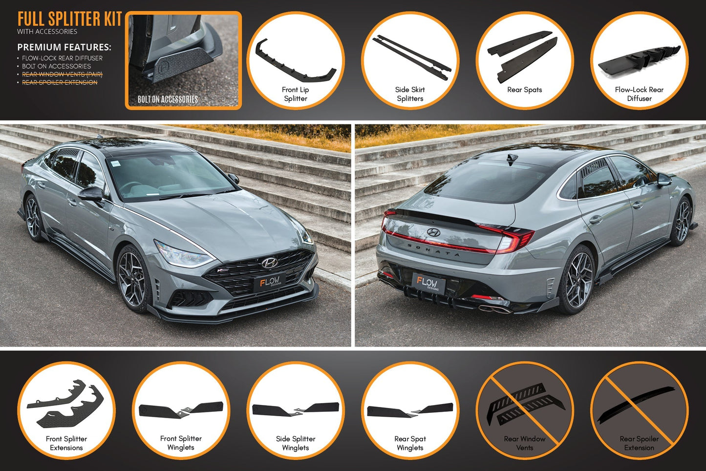 Flow Designs DN8 Sonata N Line 2020-2023 Full Lip Splitter Set