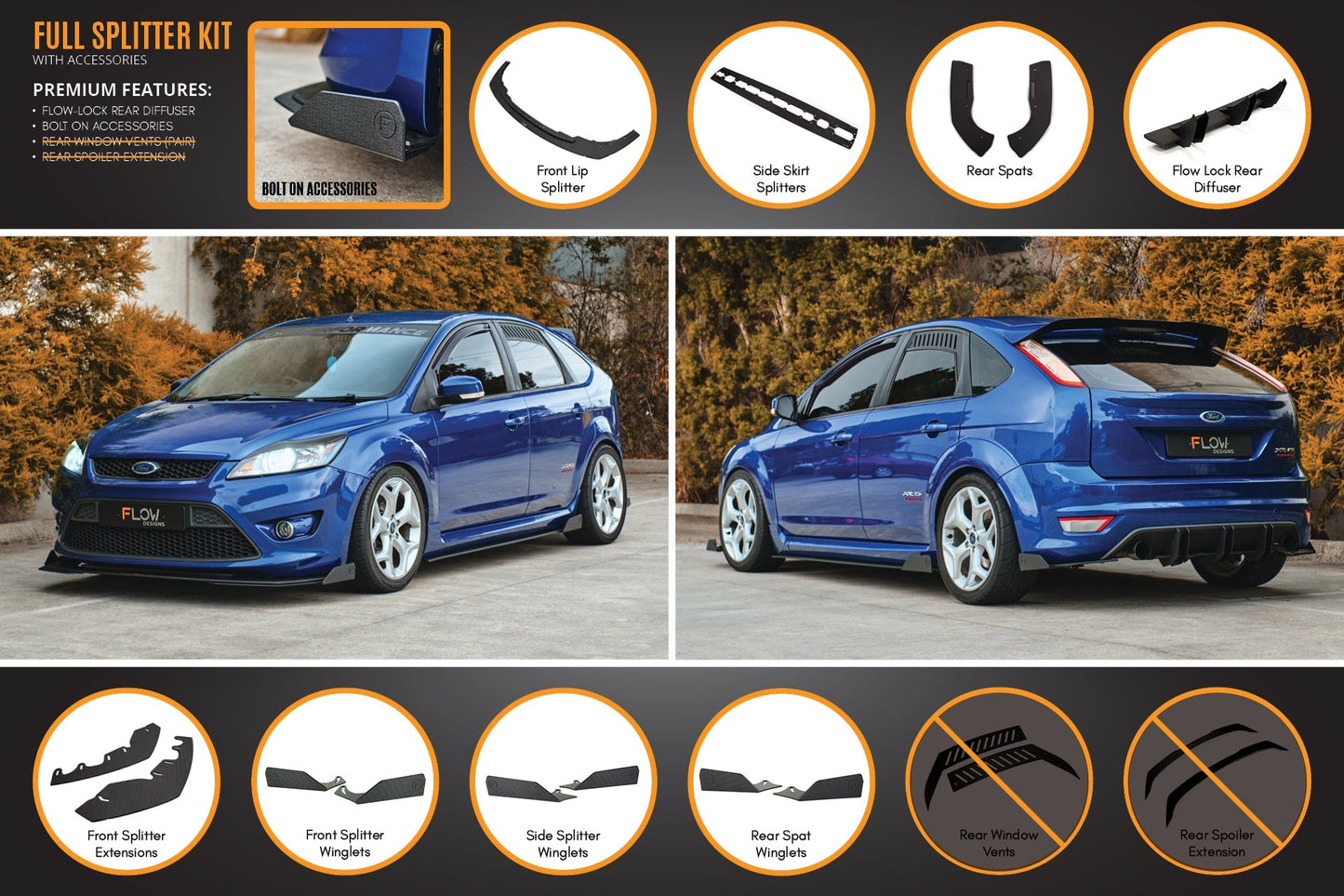 Flow Designs XR5 Focus Turbo V3 Full Lip Splitter Set
