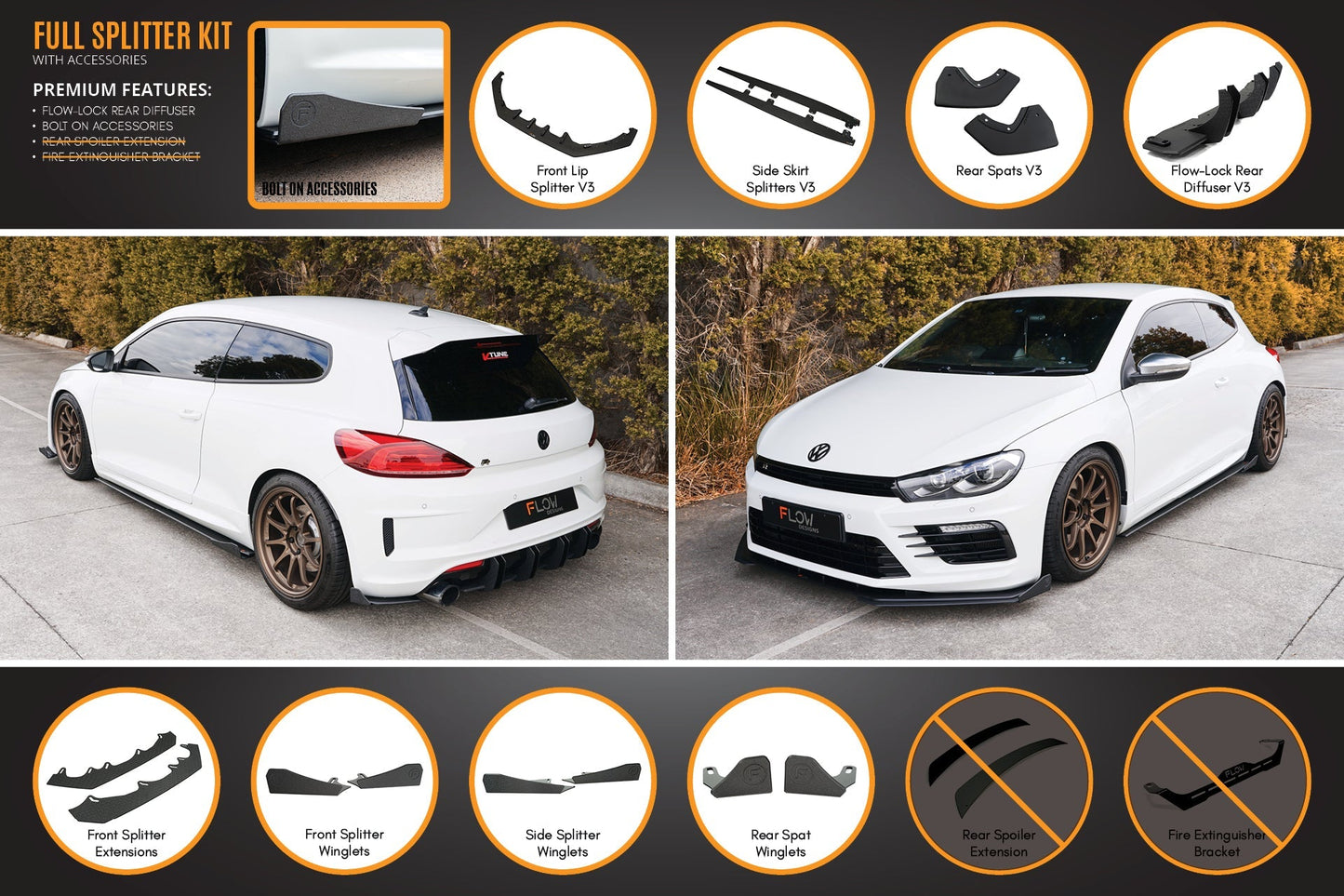 Flow Designs Scirocco R FL V3 Full Lip Splitter Set