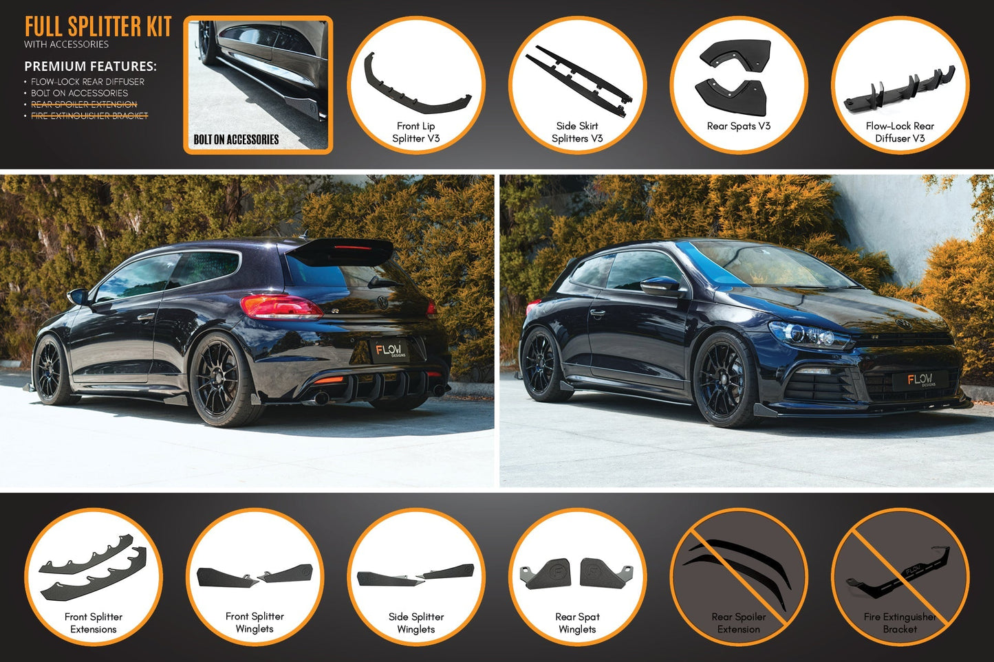 Flow Designs Scirocco R PFL V3 Full Lip Splitter Set