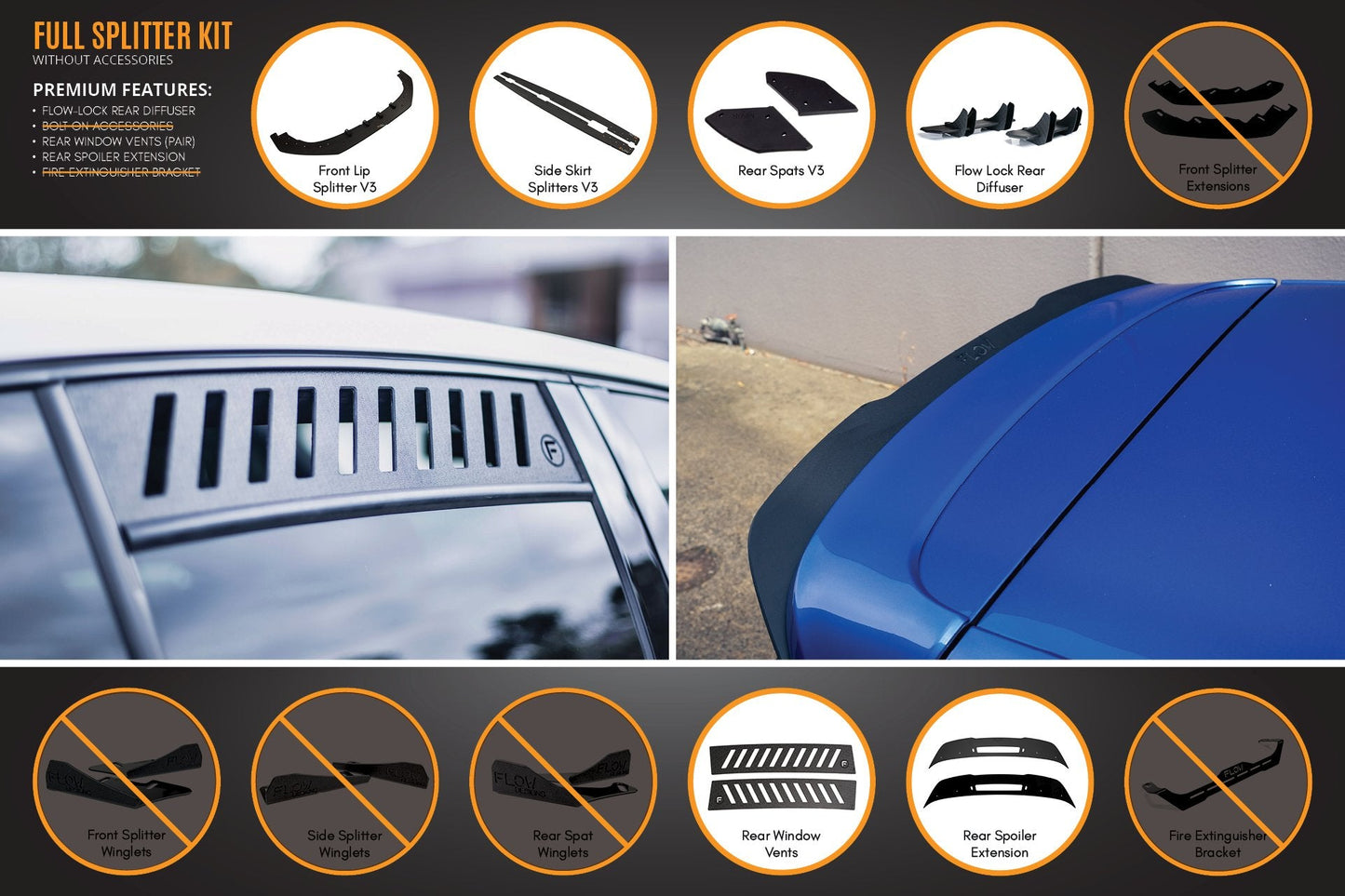 Flow Designs MK6 Golf R Full Lip Splitter Set WITHOUT Accessories