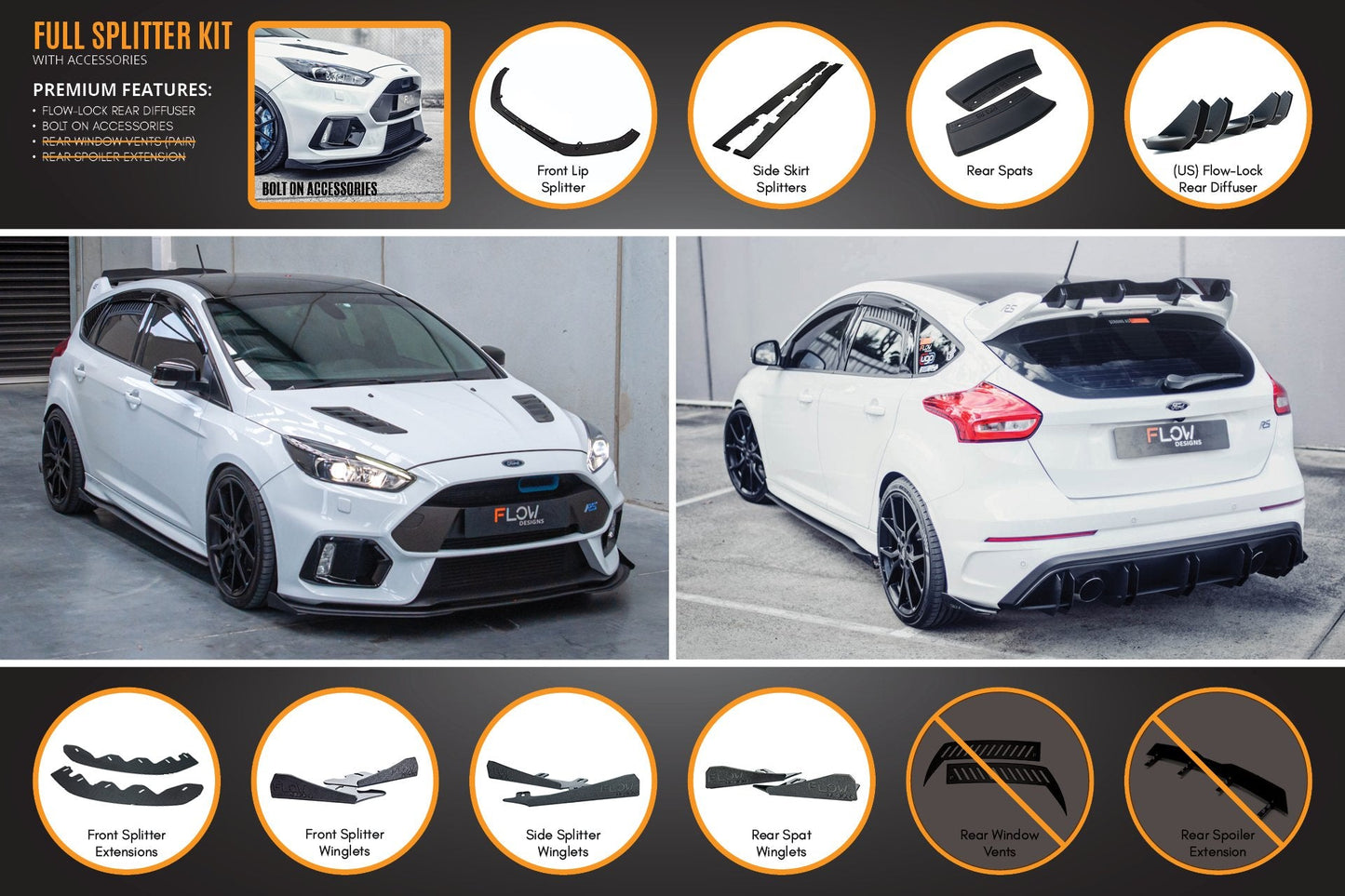 Flow Designs MK3 Focus RS Full Lip Splitter Set
