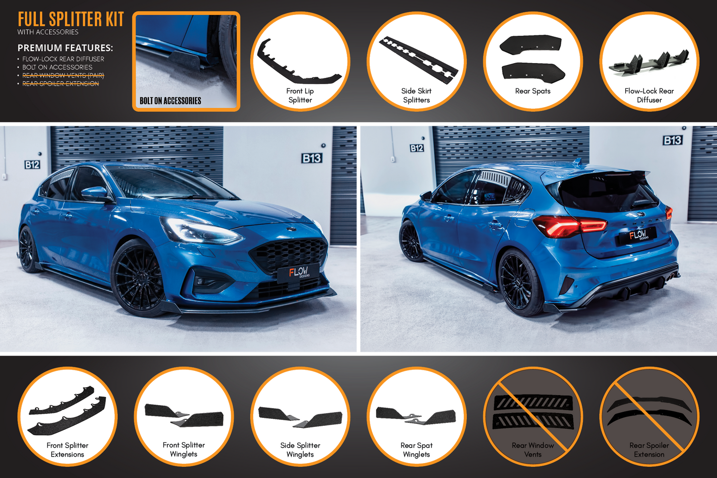 Flow Designs MK4 Focus ST-Line Full Lip Splitter Set
