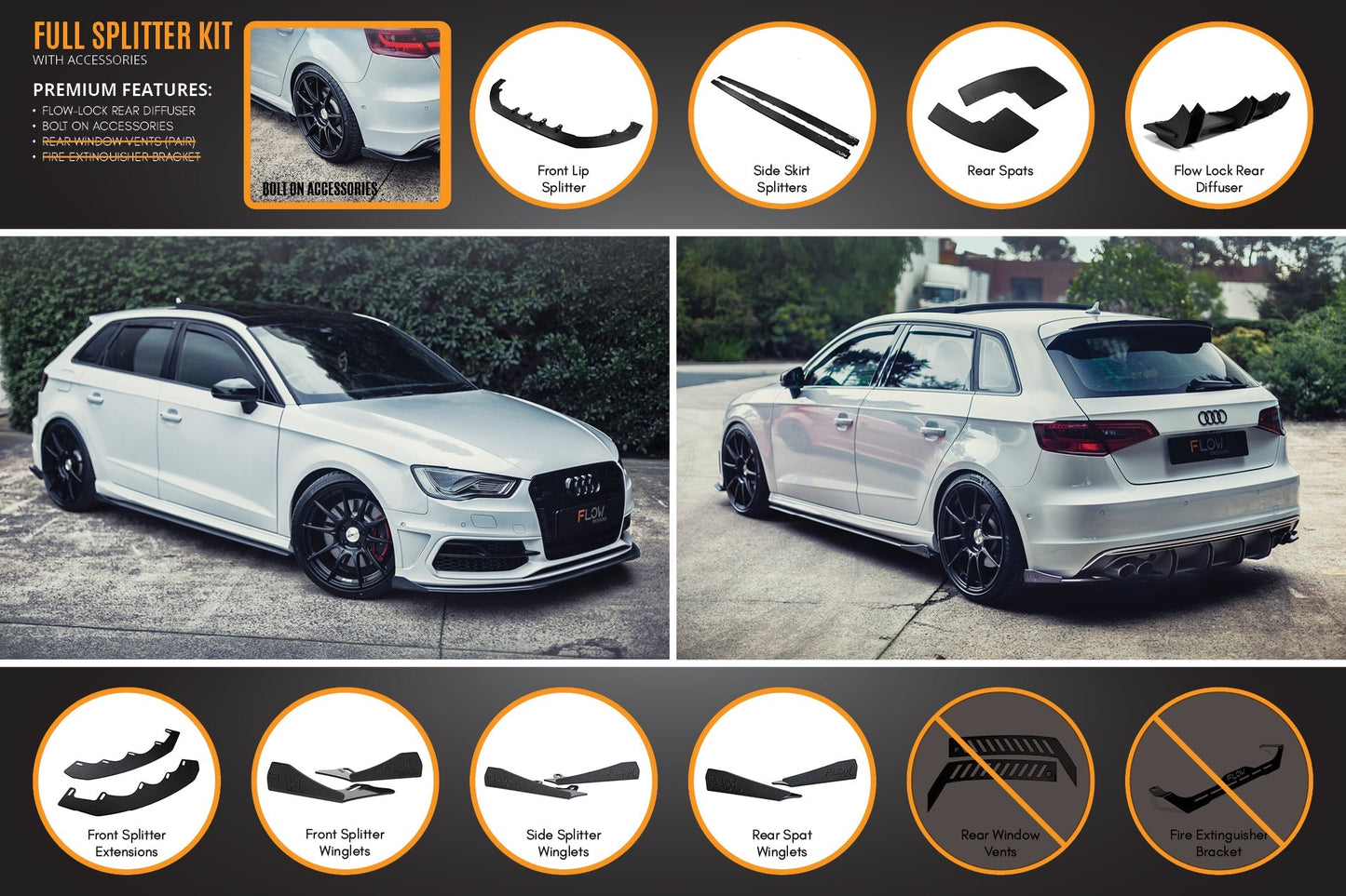 Flow Designs S3 8V Pre-Facelift Sportback Full Lip Splitter Set