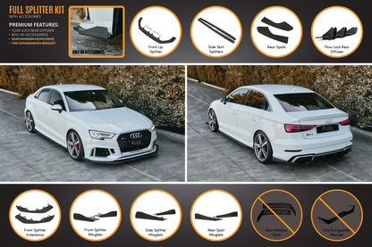 Flow Designs RS3 8V Sedan Facelift Full Lip Splitter Set