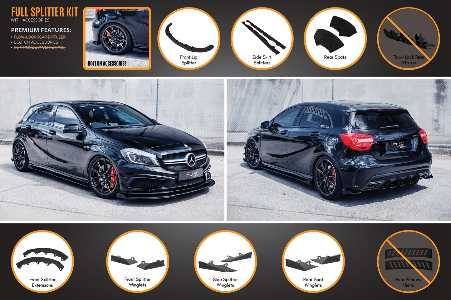 Flow Designs A45 AMG W176 (PFL) Full Lip Splitter Set