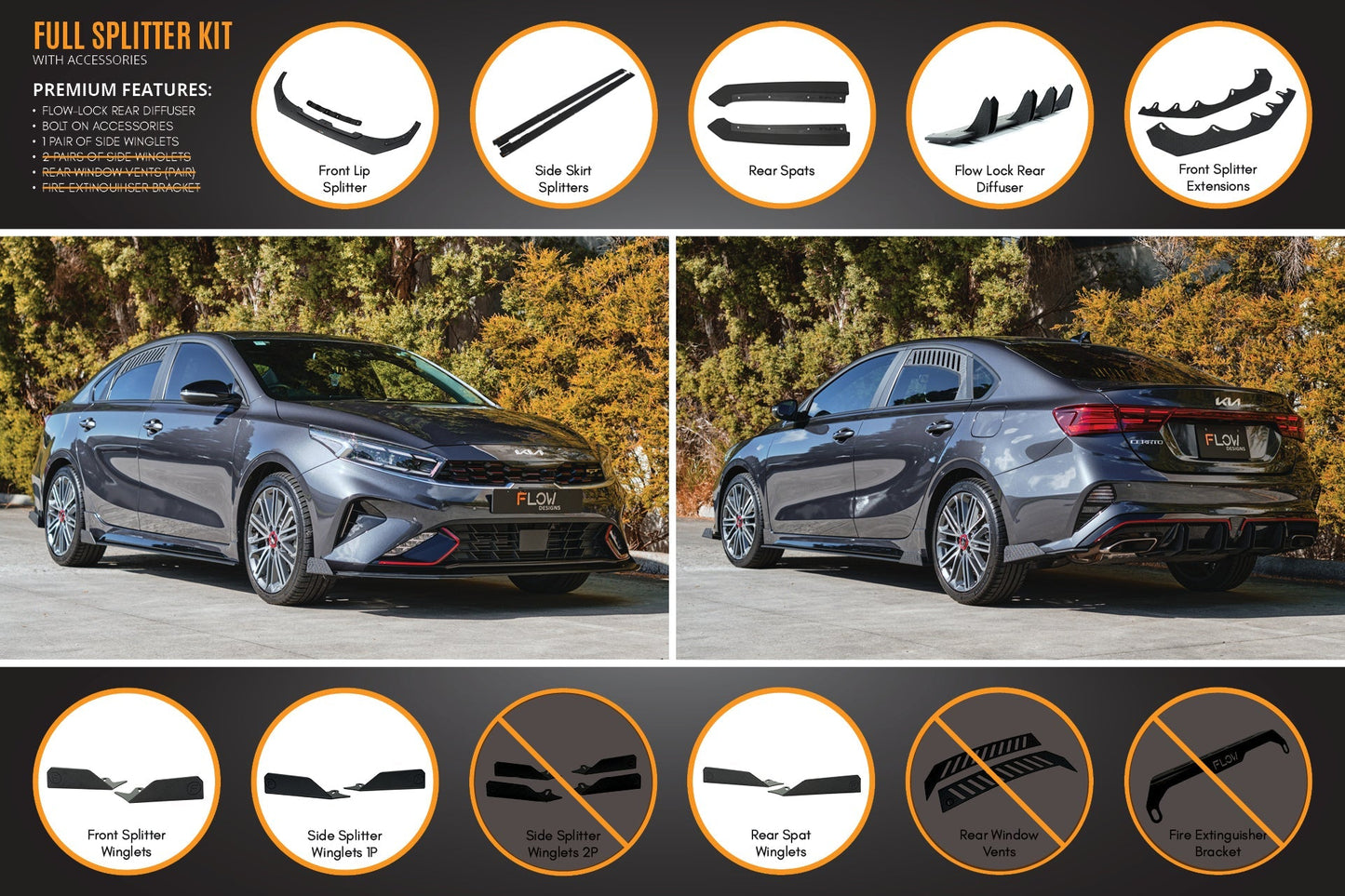Flow Designs Cerato GT Sedan FL Full Lip Splitter Set