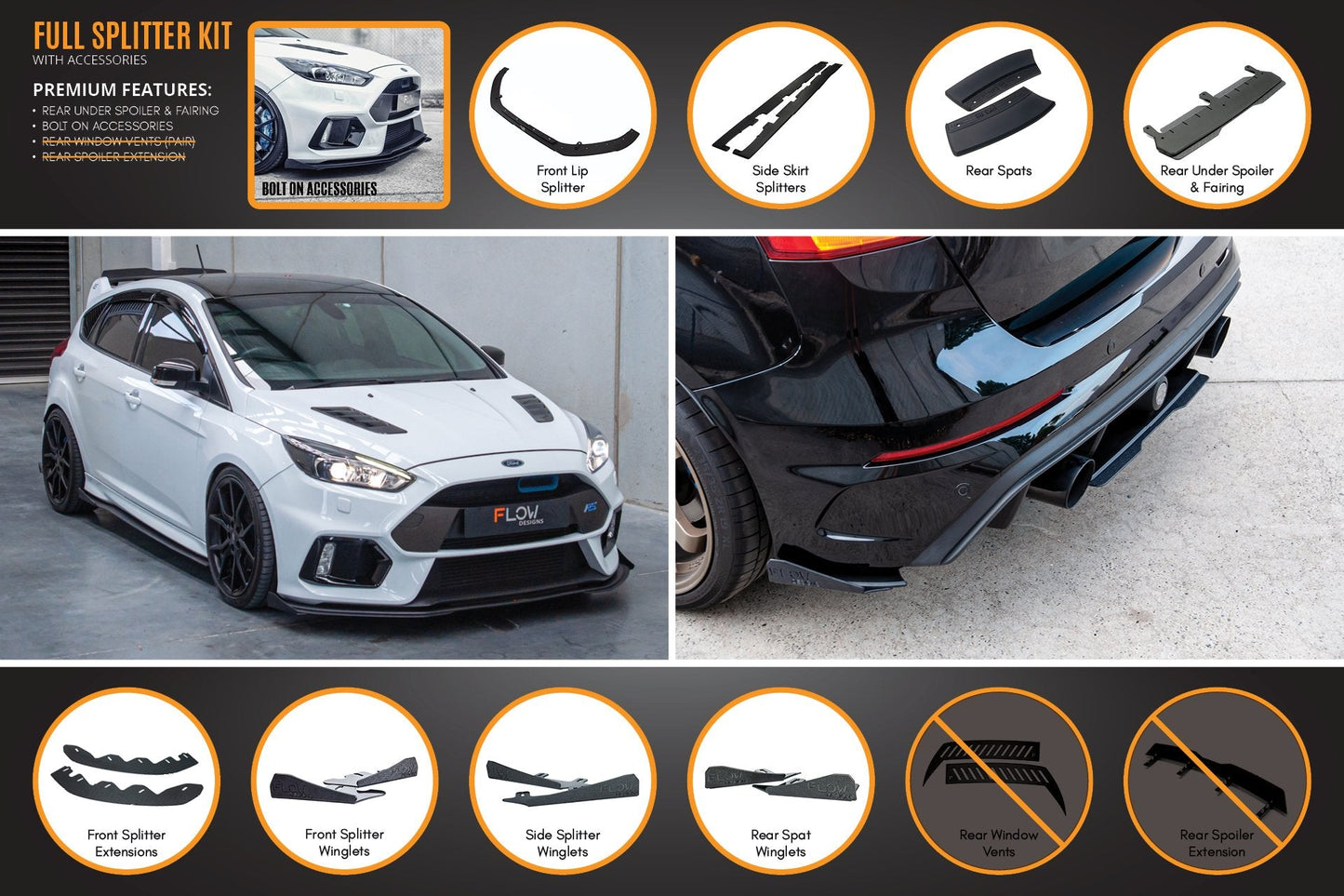 Flow Designs MK3 Focus RS Full Lip Splitter Set
