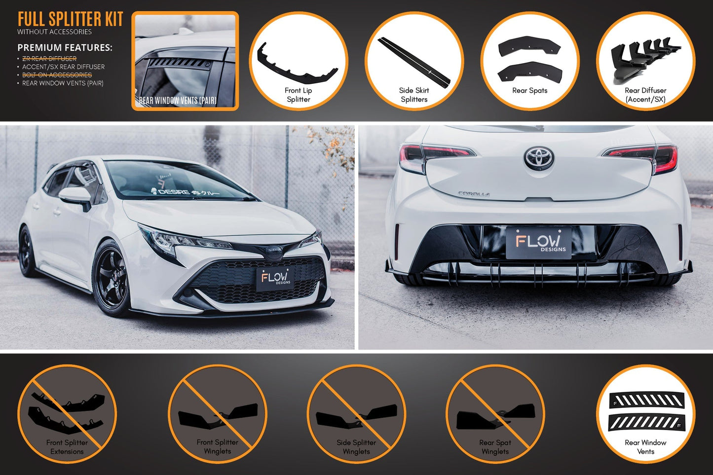 Flow Designs Corolla MZEA12R/ZWE211R 2018-2022 Full Lip Splitter Set