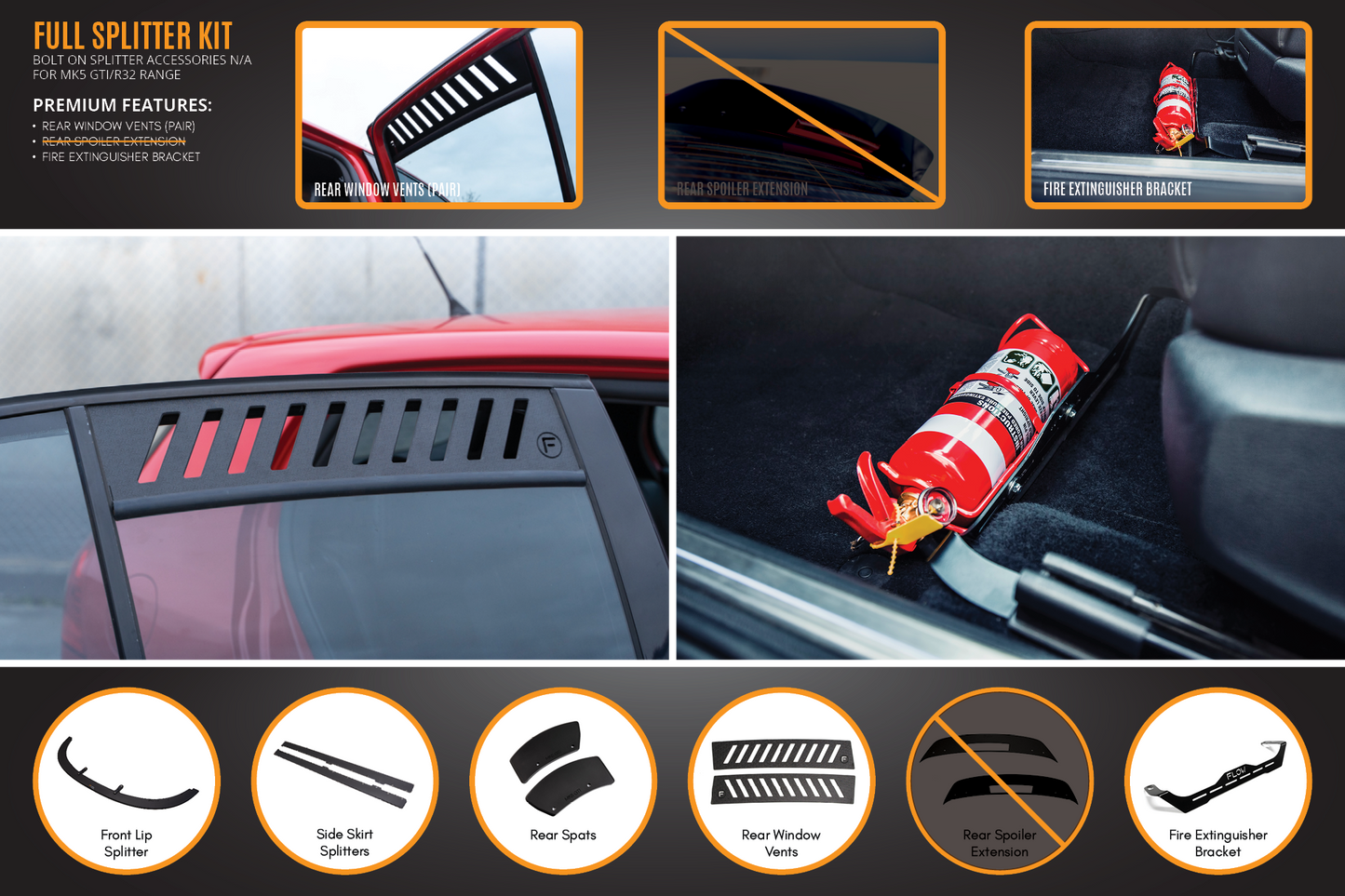 Flow Designs MK5 Golf GTI Full Lip Splitter Set