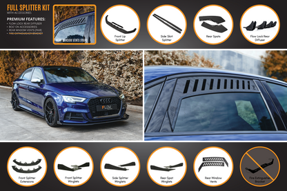 Flow Designs S3 8V Sedan Facelift Full Lip Splitter Set