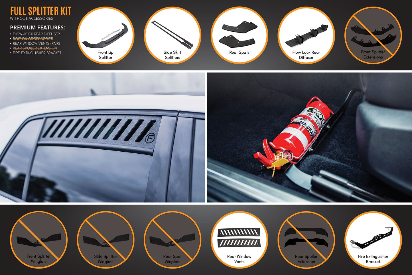 Flow Designs MK8 Golf GTI Full Lip Splitter Set
