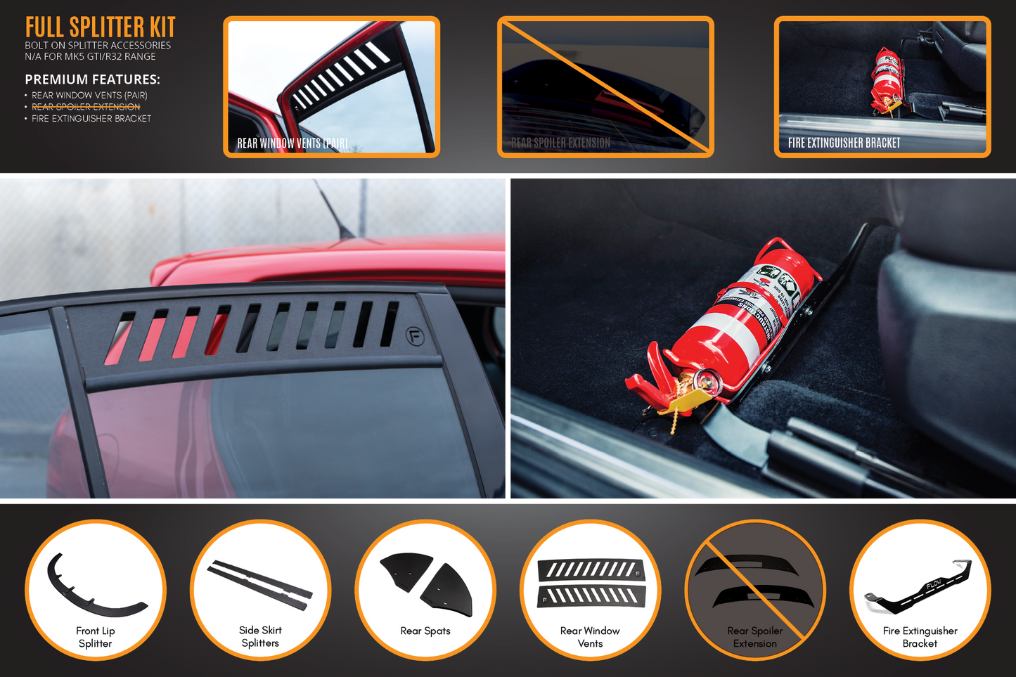 Flow Designs MK5 Golf R32 Full Lip Splitter Set