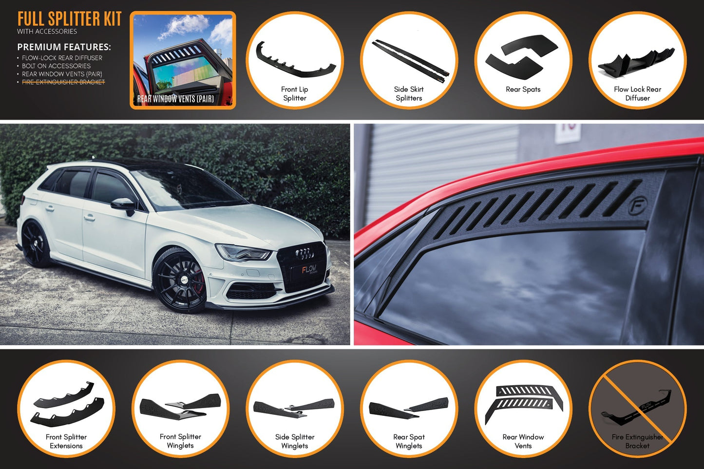 Flow Designs S3 8V Pre-Facelift Sportback Full Lip Splitter Set