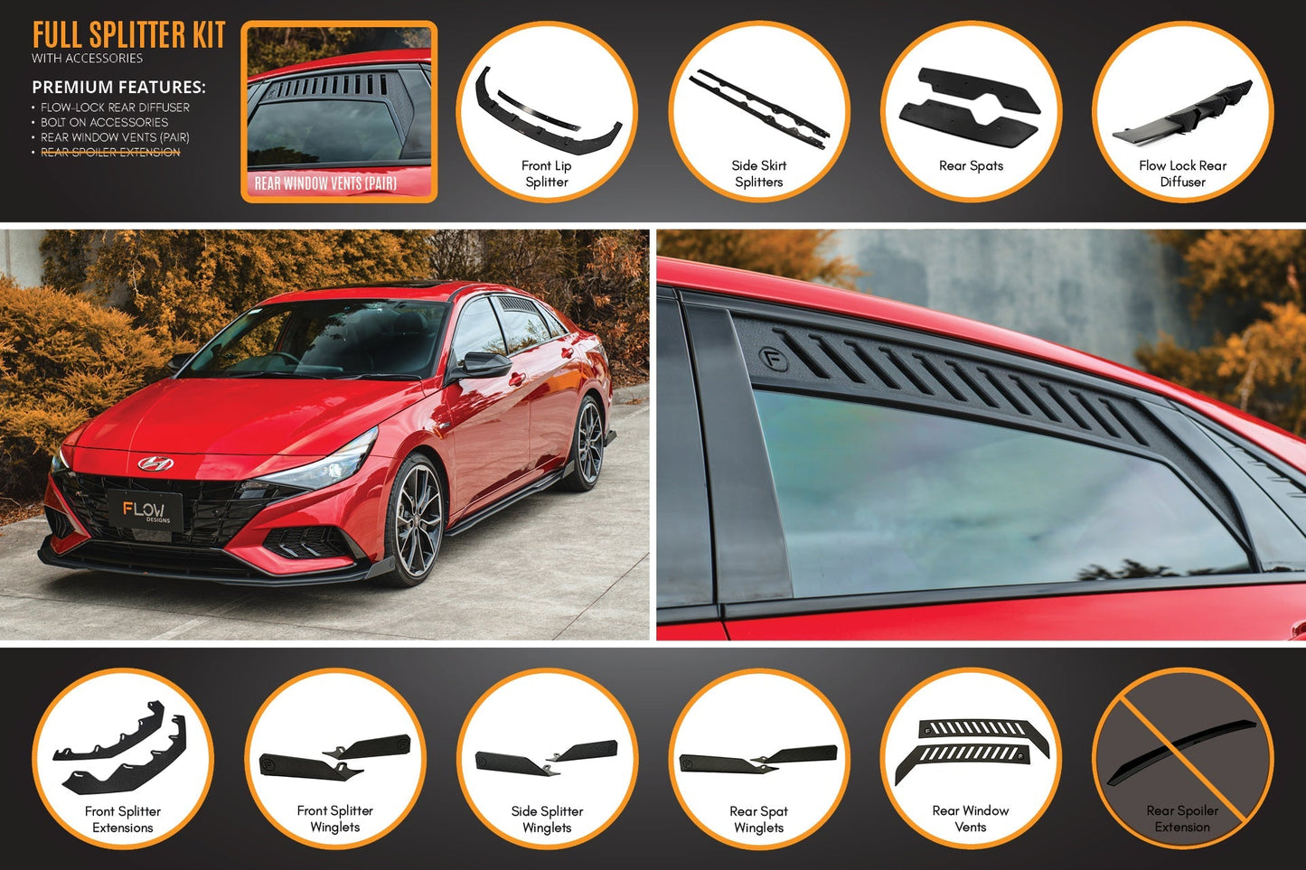 Flow Designs CN7 i30 N Line Sedan 2020 - 2022 Full Lip Splitter Set