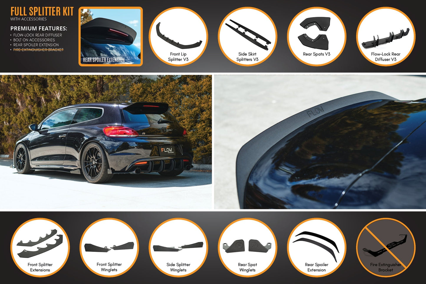 Flow Designs Scirocco R PFL V3 Full Lip Splitter Set
