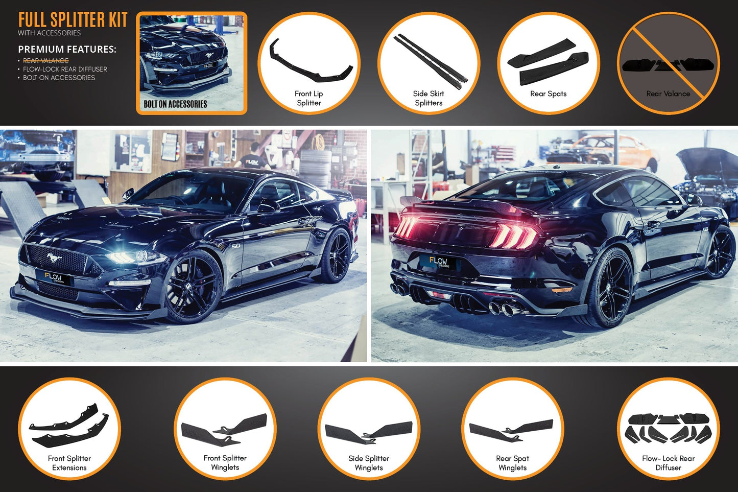 Flow Designs GT Mustang S550 FN Full Lip Splitter Set