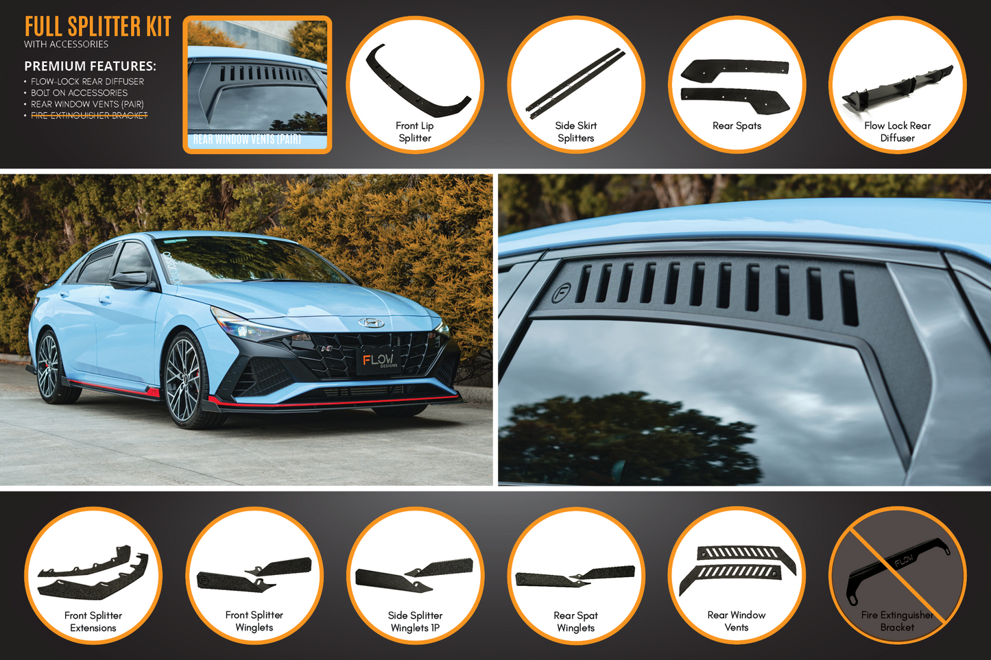 Flow Designs CN7 Elantra N Sedan 2021 Full Lip Splitter Set