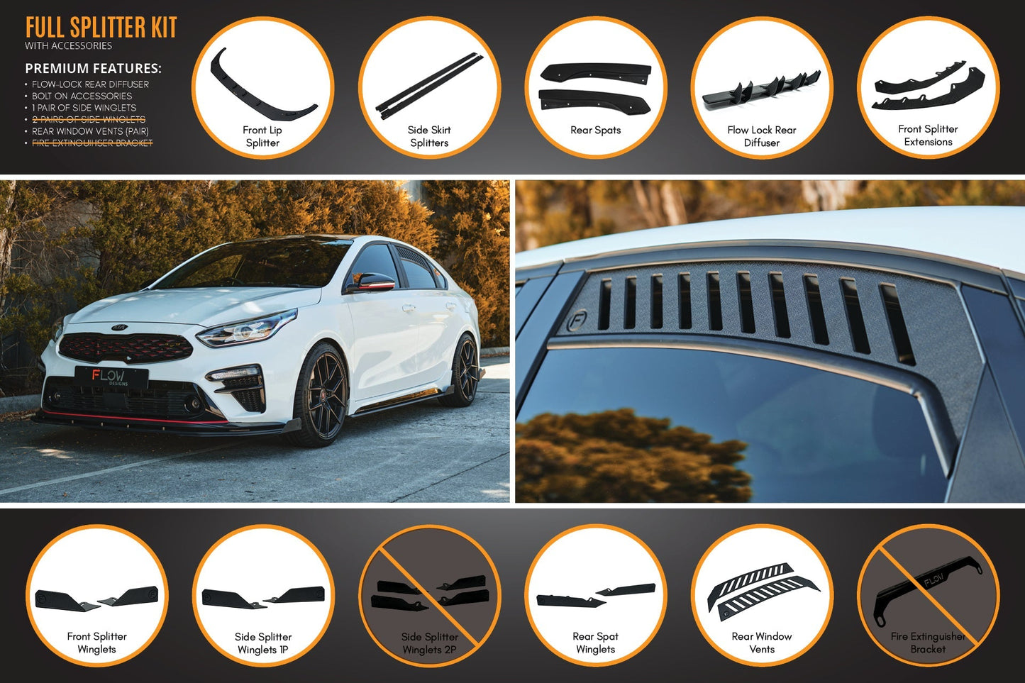 Flow Designs Cerato GT Sedan PFL Full Lip Splitter Set