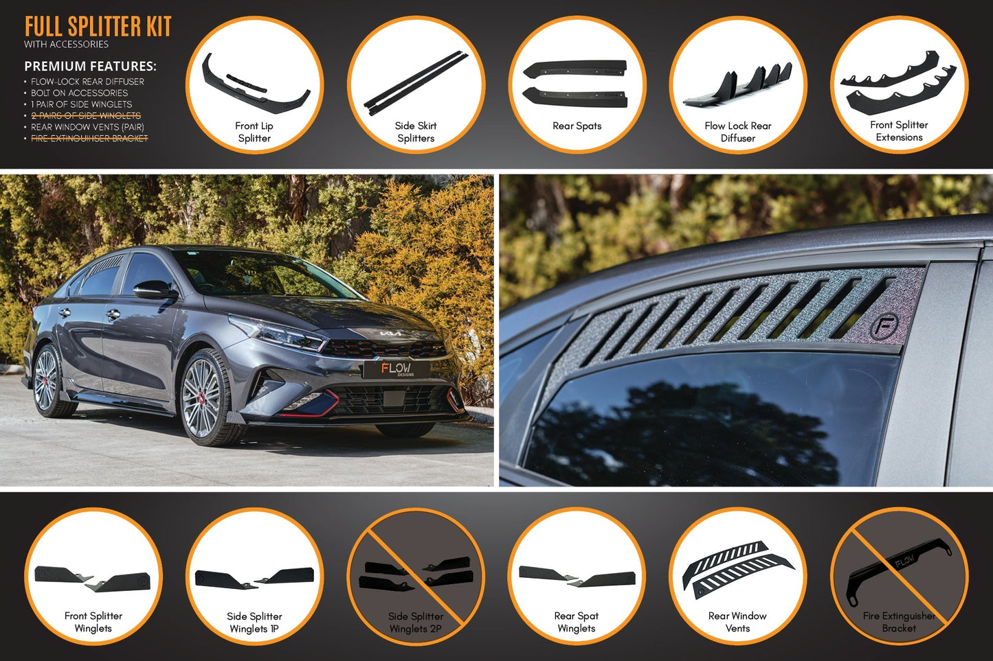Flow Designs Cerato GT Sedan FL Full Lip Splitter Set