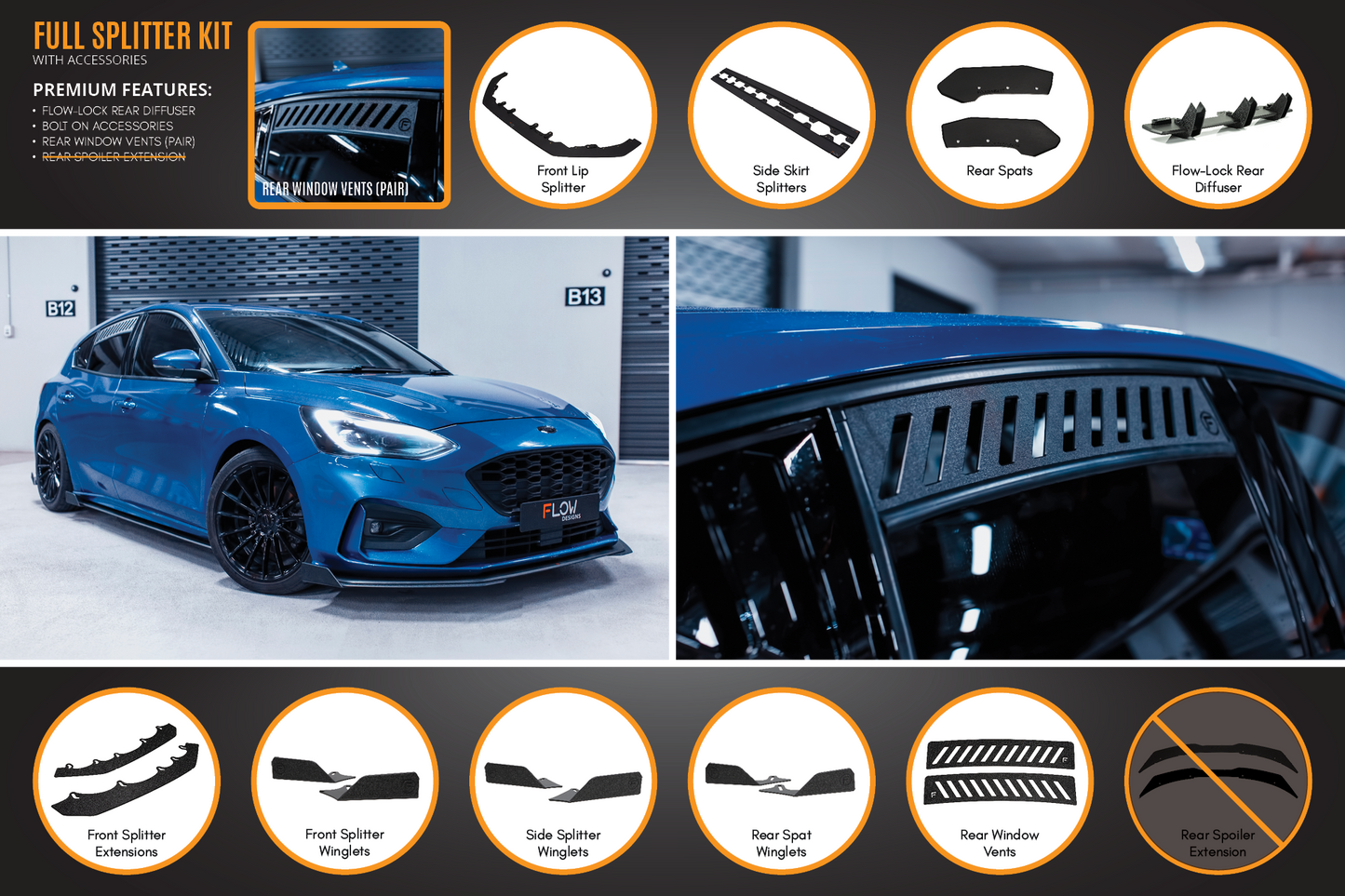 Flow Designs MK4 Focus ST-Line Full Lip Splitter Set