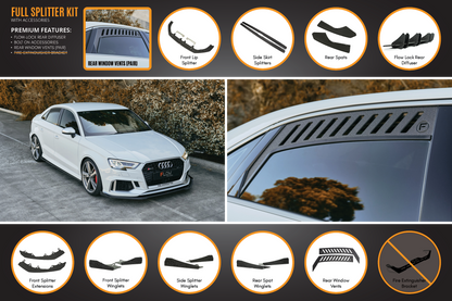 Flow Designs RS3 8V Sedan Facelift Full Lip Splitter Set