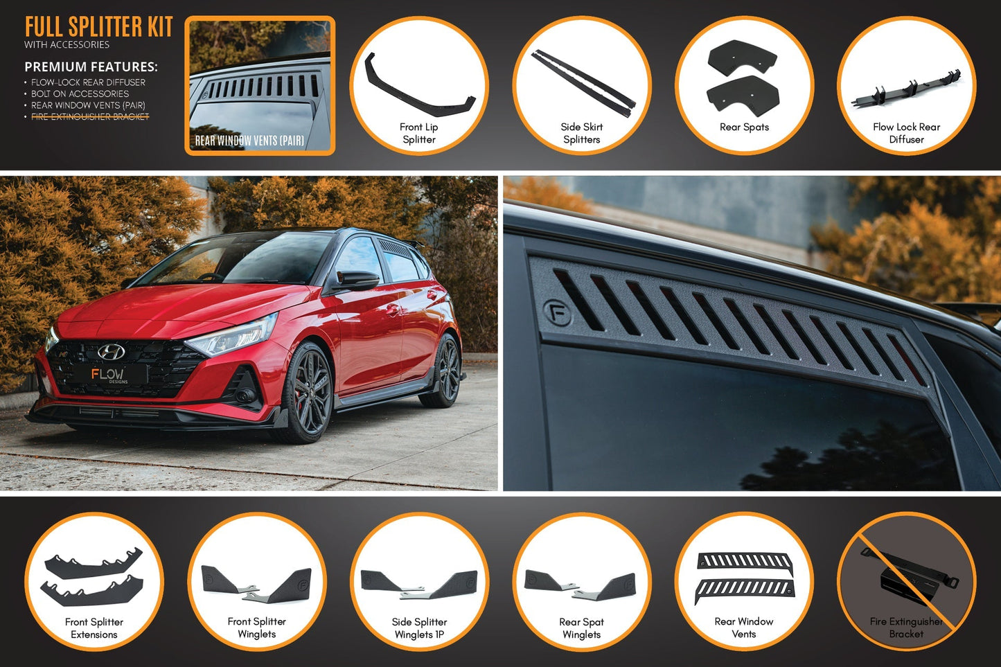 Flow Designs i20 N BC3 Pre-Facelift Full Lip Splitter Set