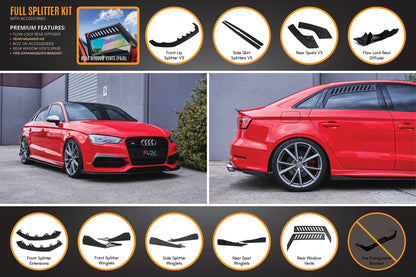 Flow Designs S3 8V Sedan Pre-Facelift V3 Full Lip Splitter Set