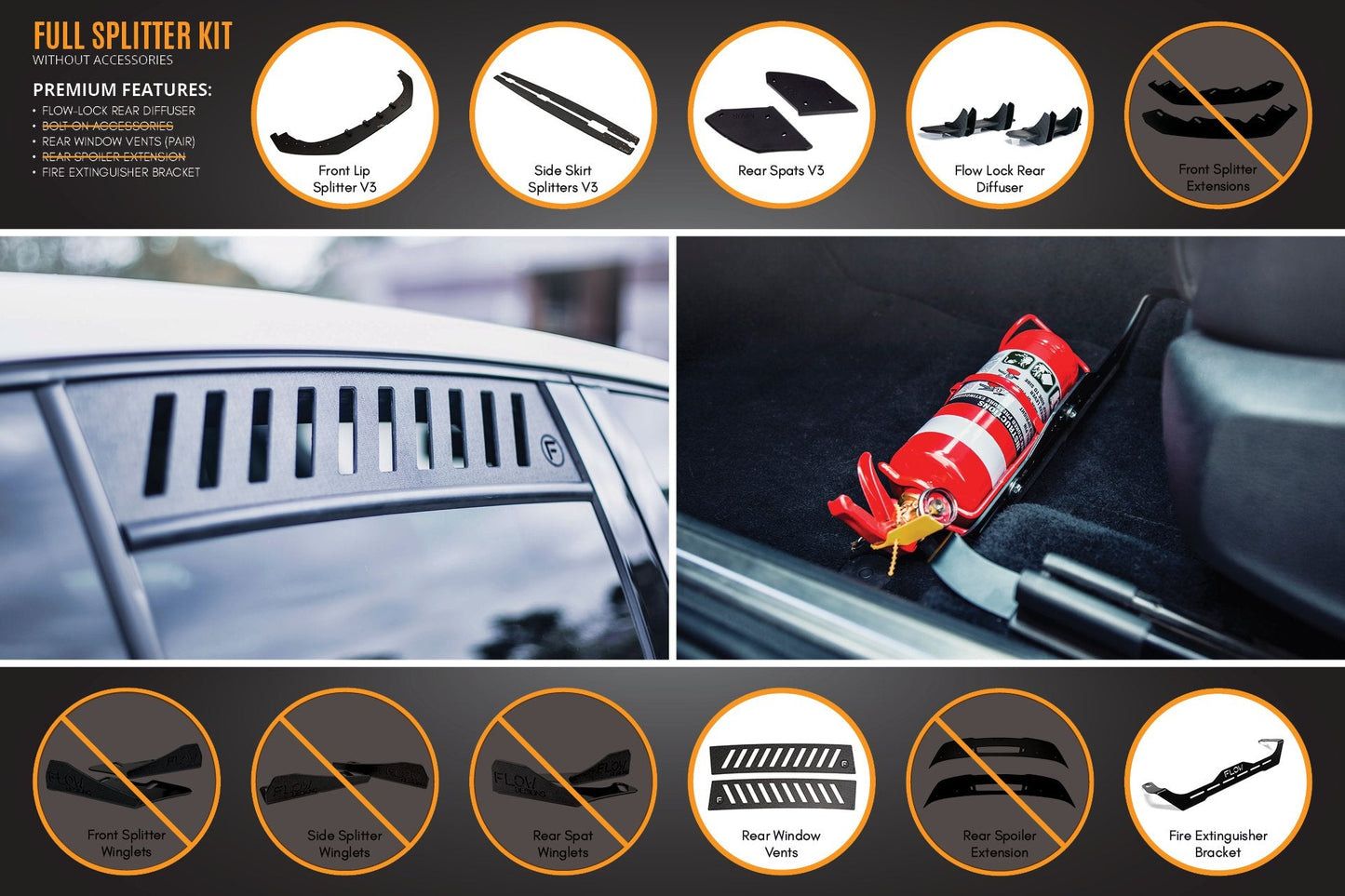 Flow Designs MK6 Golf R Full Lip Splitter Set WITHOUT Accessories