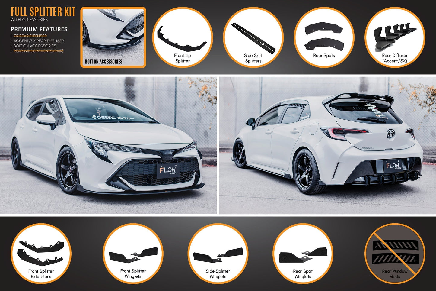 Flow Designs Corolla MZEA12R/ZWE211R 2018-2022 Full Lip Splitter Set