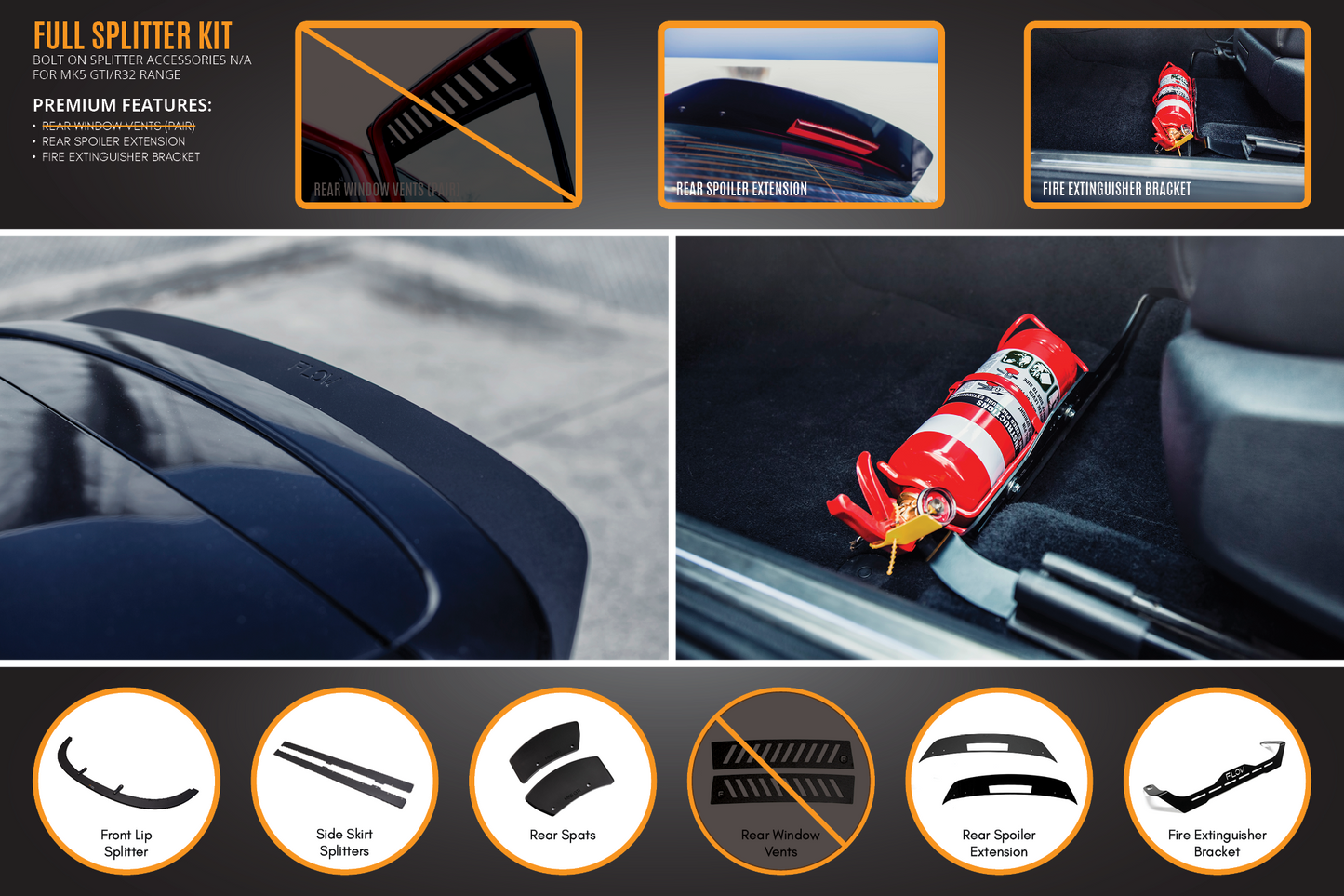 Flow Designs MK5 Golf GTI Full Lip Splitter Set