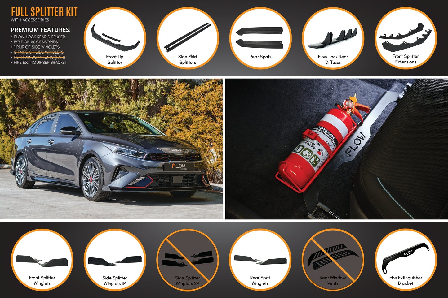 Flow Designs Cerato GT Sedan FL Full Lip Splitter Set