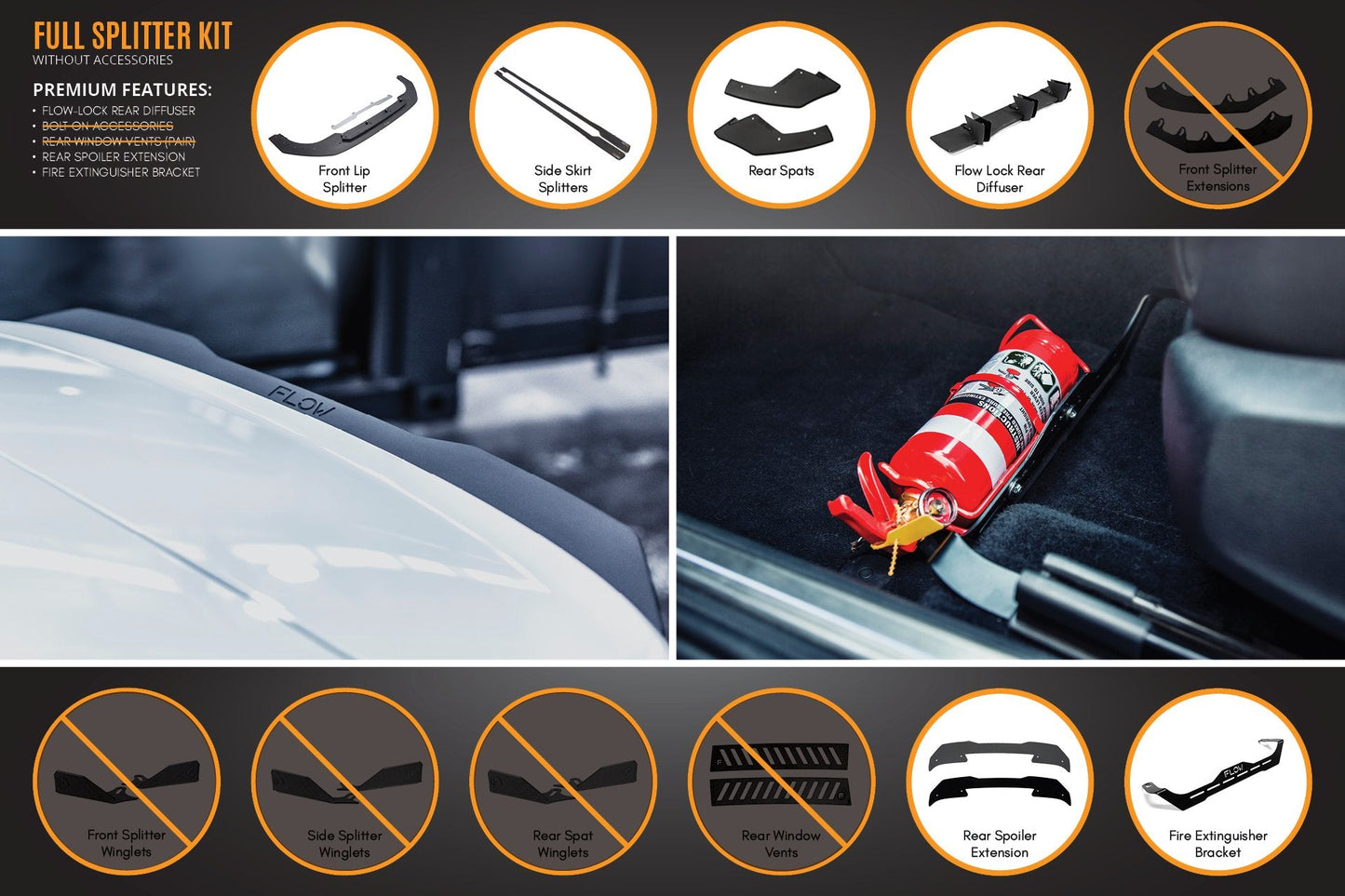 Flow Designs MK8 Golf GTI Full Lip Splitter Set