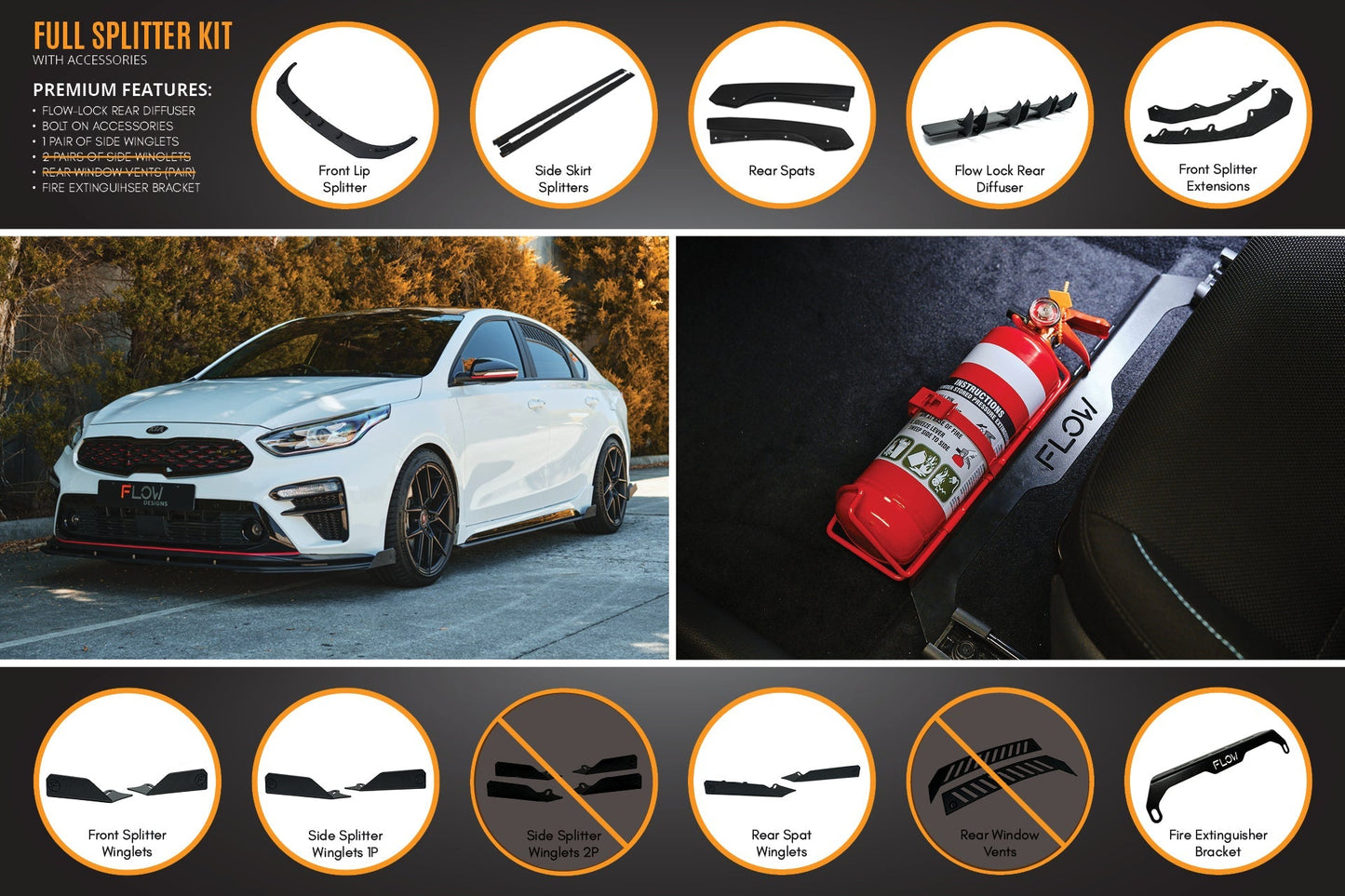 Flow Designs Cerato GT Sedan PFL Full Lip Splitter Set
