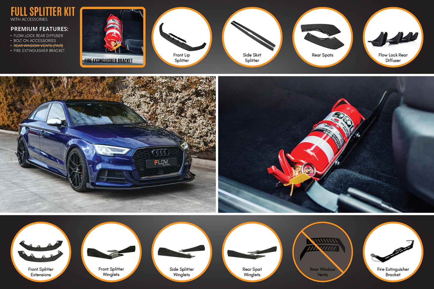 Flow Designs S3 8V Sedan Facelift Full Lip Splitter Set