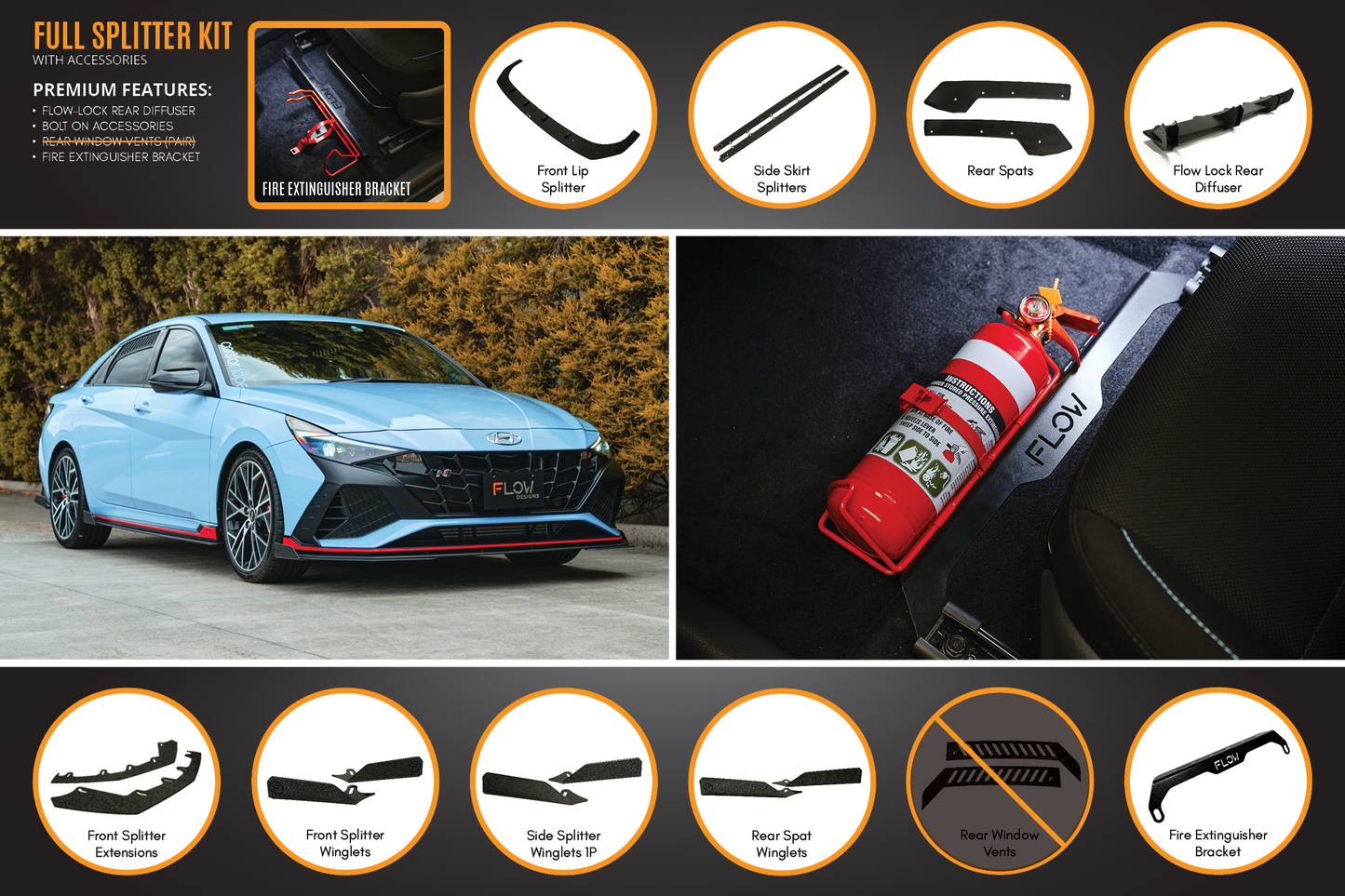 Flow Designs CN7 i30N Sedan 2021-2023 Full Lip Splitter Set